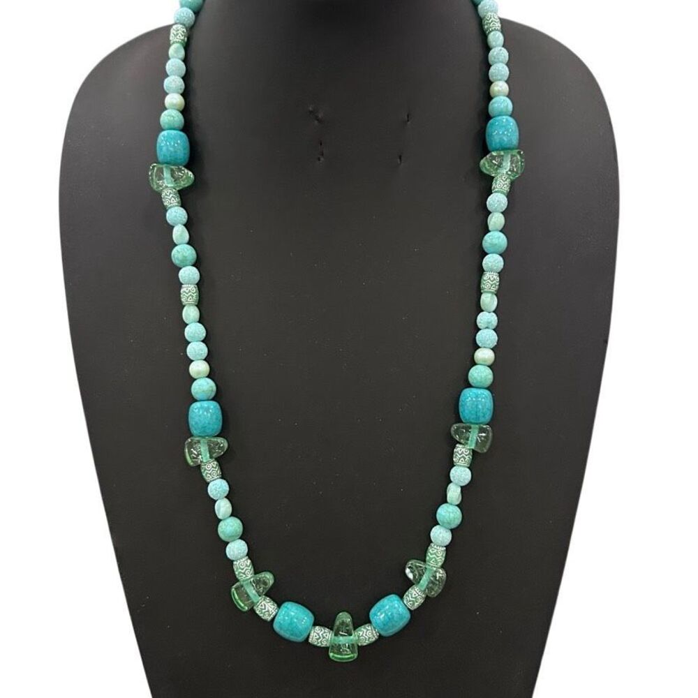 Vtg Coastal-Inspired Beaded Statement Necklace Women's Turquoise & Green Beads